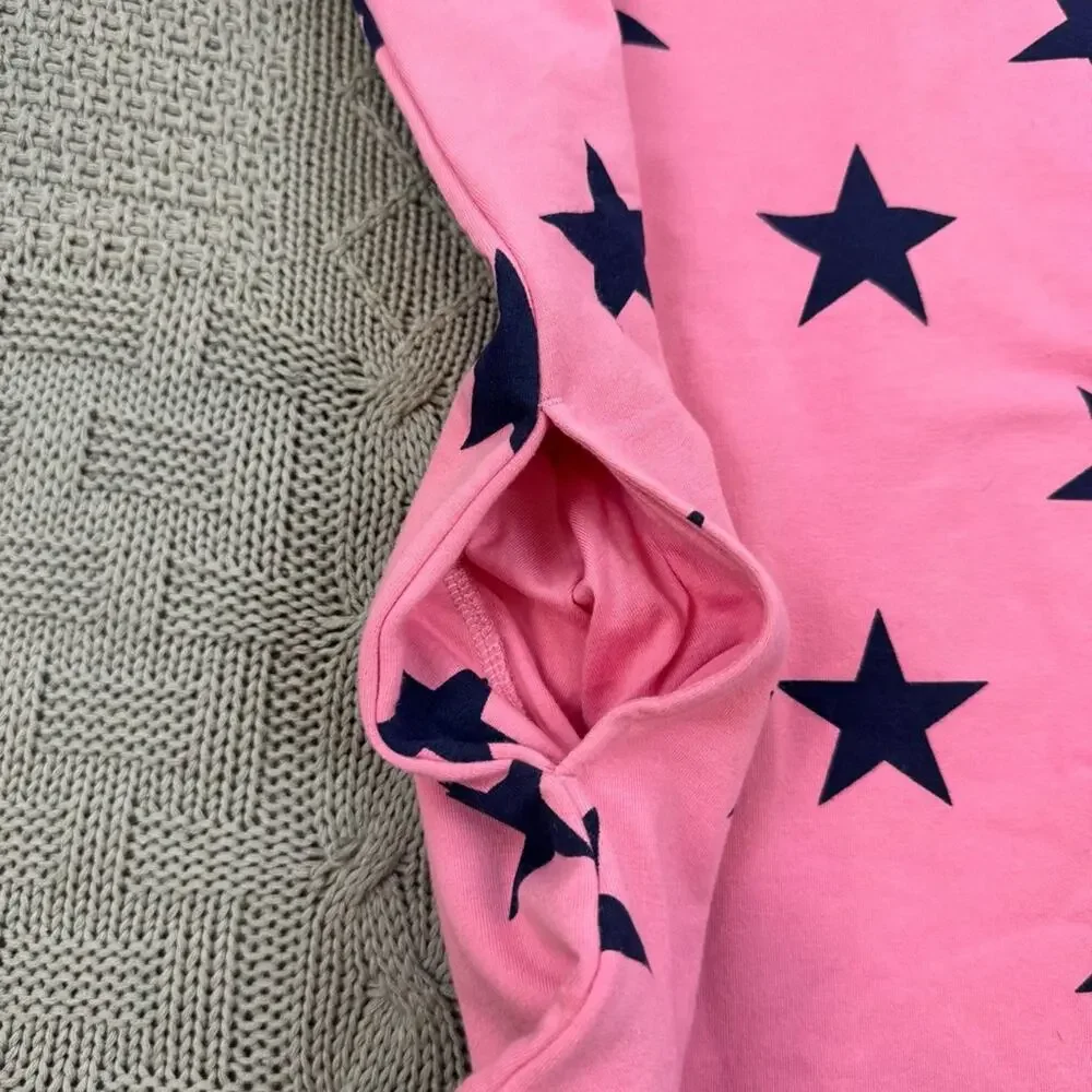 Primary Girls Long Sleeved Pink Dress with Navy Star Accents & Pockets 8/9